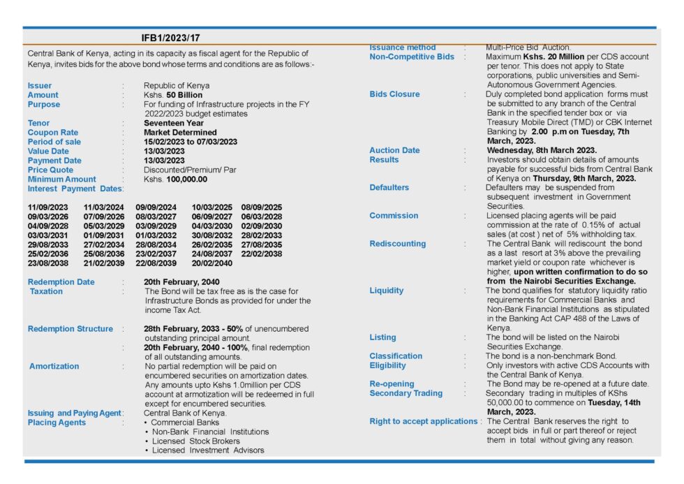 March 2023 Infrastructure Bond: Bond Redemption Structure & Amortization